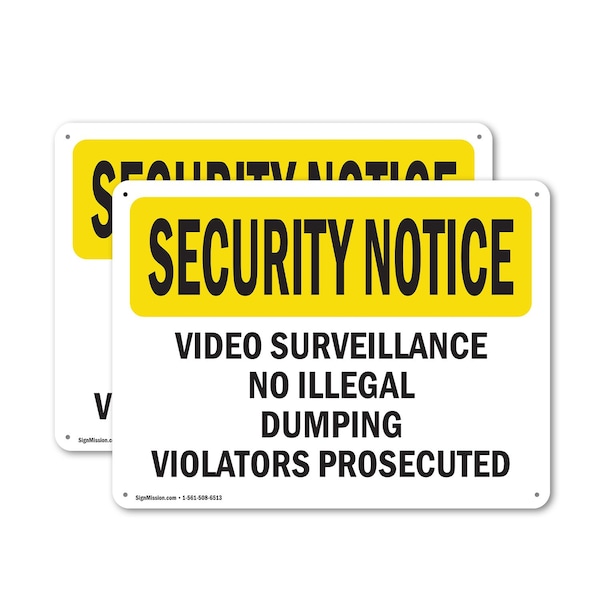 Signmission Video Surveillance No Illegal Dumping Violators OSHA Security Notice Sign, Plastic, 14inx10in, 2PK OS-2PACK-SN-P-1014-L-11691 - main